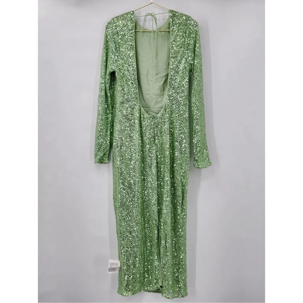 ASOS DESIGN Tall embellished sequin pencil midi dress Green Size size US 12 - Picture 9 of 14